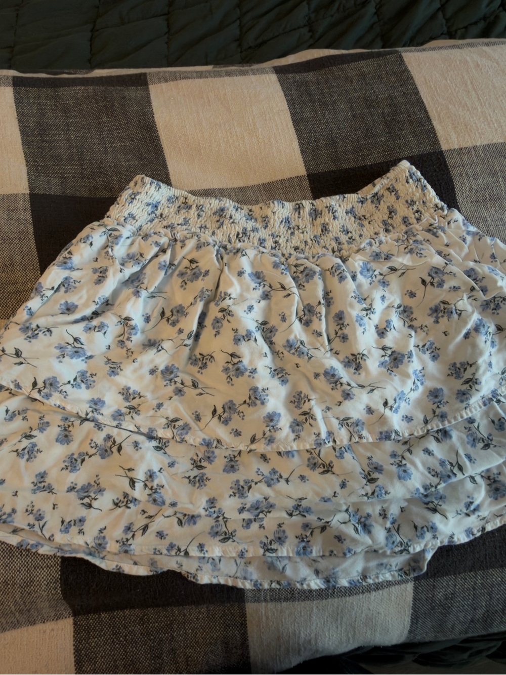 No Boundaries White Mini Skirt with Blue Floral Print